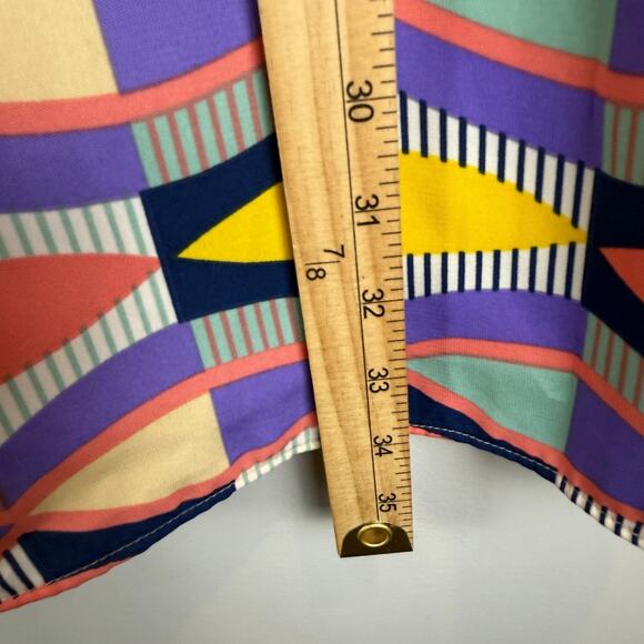 Lavender Brown Mini Dress Womens M Multicolor Geometric Print Short Sleeve Retro - Picture 7 of 7